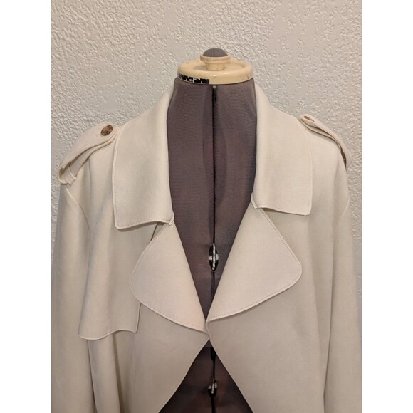 Banana Republic Petra Vegan Faux Bonded Suede Oyster Pearl Open Front Jacket XL - Picture 2 of 16